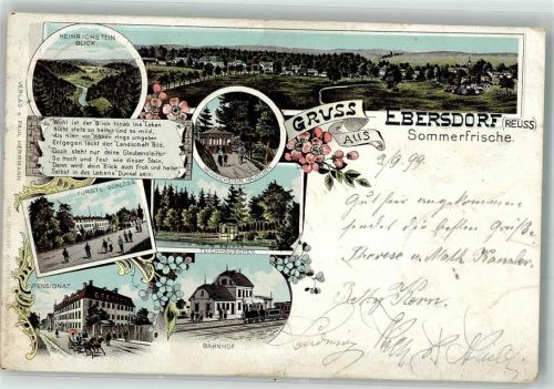 07929 O6551 Ebersdorf , Thür 1899 Lithographie Teichhäuschen Pensionat Bahnhof Fürstl. Schloss