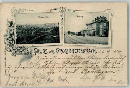 Großbreitenbach 1898 Bahnhof Bahnpost Ilmenau-Grossbreitenbach Zug 1