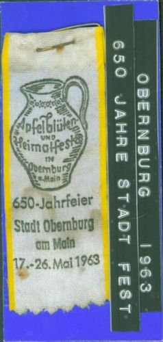 Obernburg Festabzeichen mit Sicherheitsnadel 650 Jahrfeier Stadtfest Heimatfest Mai 1963