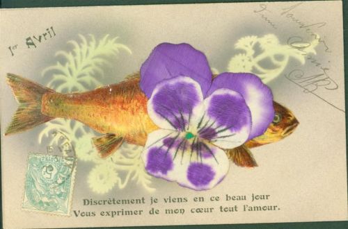 Fisch Oblate aufgeklebt Blume aus Seide