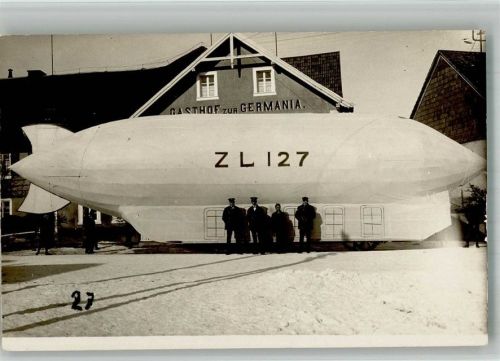 Bonndorf Fastnacht Rosenmontag 1929 Gasthaus Germania Fastnachtsmottowagen Luftschiff ZL 127 Winter Foto AK