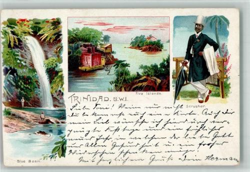 1900 Five Islands Blaues Basin Wasserfall Scrusher Zylinder Regenschirm Lithographie Schiffspost Nr 472