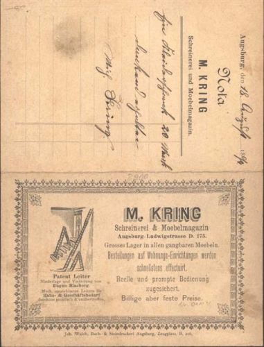 Augsburg M. Kring Schreinerei und Moebelmagazin