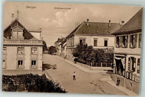 Saulgau 1909 Schützenstrasse Brauerei zum Storchen Buchhandlung Rau