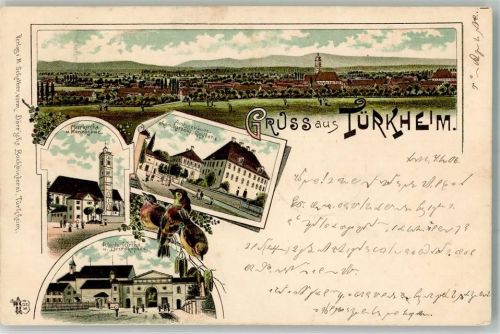 Türkheim 1906 Pfarrkirche Mariensäule Amtsgebäude Klosterkirche Singvögel Verlag Ottmar Zieher-München