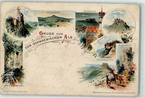 Lichtenstein 1898 Uracher Wasserfälle Hohenzollern Rosenstein Hohen-Neuffen Rehe