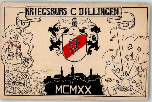 Dillingen Kriegskurs C MCMXX Studentika Erh. II Einriss