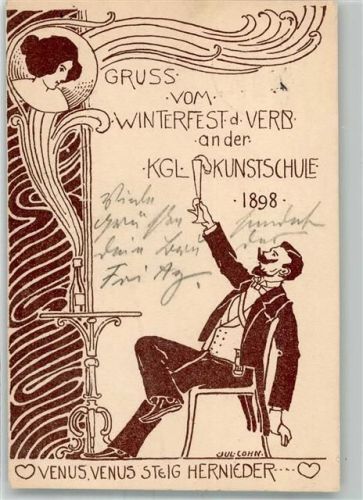 Berlin Mitte 1898 Jugendstil Winterfest an der Kgl. Kunstschule sign. Jul. Cohn