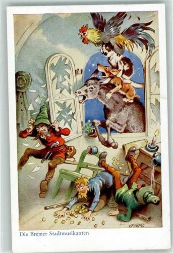 Bremer Stadtmusikanten Märchen Verlag Oppel & Hess Serie 1488-1 AK