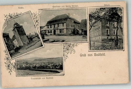 96528 O6401 Bachfeld - Kirche Gasthaus Dittmar Schule Bahnpost Sonneberg