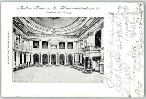 Mitte 1898 Berliner Ressource S. Kommandantenstraße 57 Saal Kronleuchter
