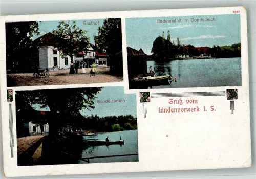 Lindenvorwerk 1912 Schwimmbad Gondelteich Gondelstation Gasthaus Motorrad