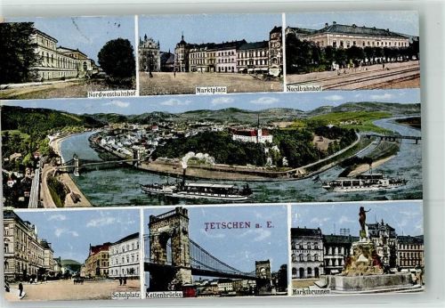 Decin Tetschen-Bodenbach 1918 - Nordwestbahnhof Marktplatz Nordbahnhof Schulplatz Kettenbrücke Marktbrunnen
