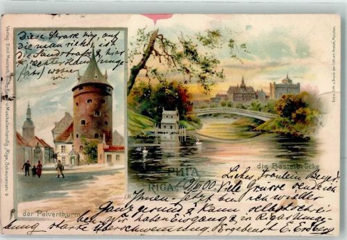 Riga 1900 Pulverturm Basteibrücke Schwan Entenhaus