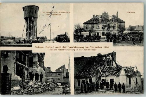 Soldau 1914 Wasserturm der Eisenbahn Rathaus 4. Komp. Armierungs-Bat. 56 Stellv. XX.A. -N.