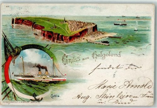 Helgoland 1897 Steilküste Dampfschiff Prinzess Elisabeth Rettungsring Fischernetz Möwen