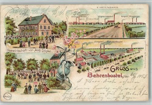 Berenbostel 1903 Lithographie Ziegelei Behrenbostel Gasthaus Döpke Ziegelei Windmeyer Ziegelei Bremer