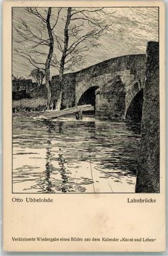 Lahnbrücke Verlag Fritz Heyder Ubbelohde, O. 1920 Künstlerkarte