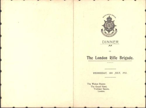 London Dinner The London Rifle Brigade 10. Juli 1912 Grand Hotel; KEINE AK, ca. 21x15,6 cm aufgeklappt