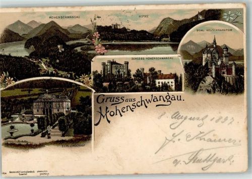 87645 W8959 Hohenschwangau 1897 Gebrauchsspuren Lithographie Schloss Hohenschwangau Neuschwanstein Linderhof