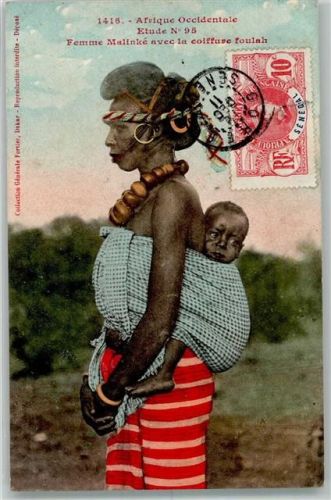 Dakar 1911 Tracht Frau mit Kind Ort lt. Stempel Briefmarke Bildseite