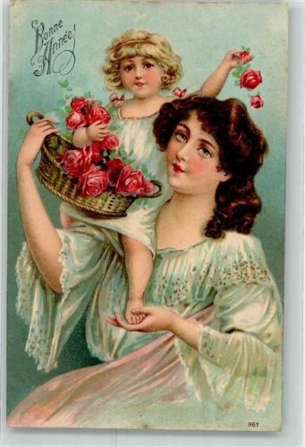 1907 Bonne Annee Korb mit Rosen AK