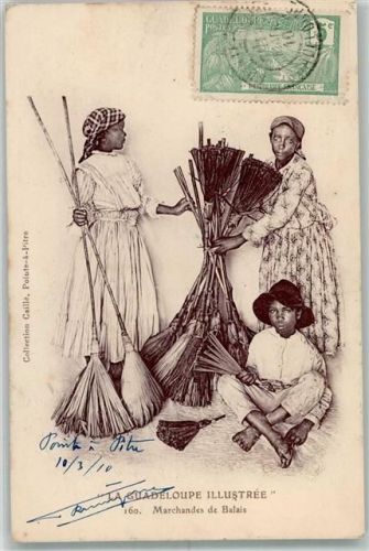 1910 Marktszene Tracht Frau Kind Briefmarke Bildseite Basse-Terre