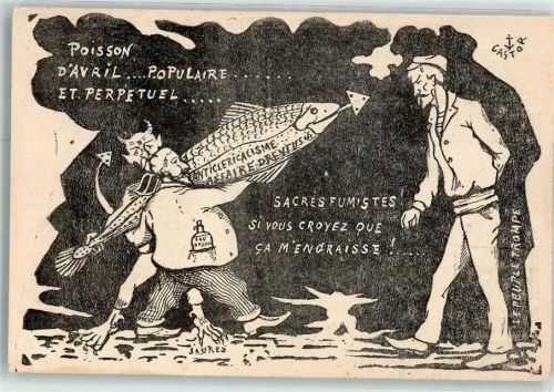 Aprilscherz Poisson d Avril Fisch Brauch Mann Teufel sign.