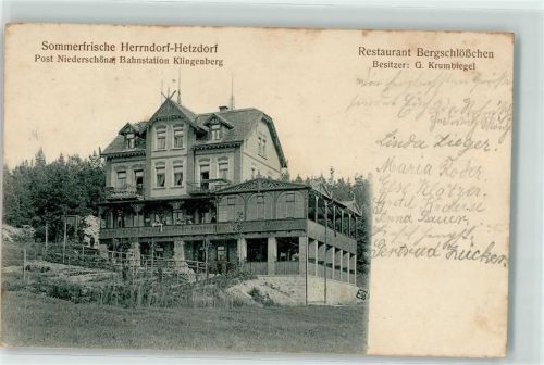 Hetzdorf 1911 Gasthaus Bergschlößchen