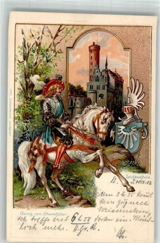 72805 W7414 Lichtenstein , Württ Prägedruck Lithographie Edelmann Gerorg von Sturmfeder Burg Lichtenstein Wappen