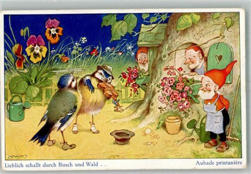 1936 Zwerg Vögel vermenschlicht Verlag Oppel & Hess Serie 1457/1
