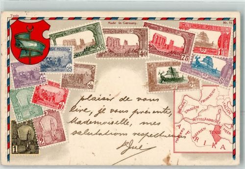 Tunis Gebrauchsspuren Briefmarkencollage Wappen Ottmar Zieher