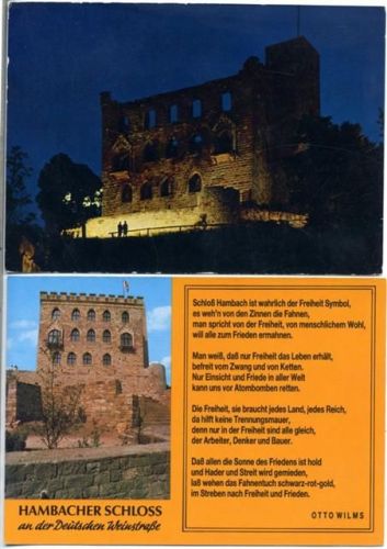 um 1970/80 Neustadt, 2 tolle AK (2 amazing PC), Schloß (castle) Hambach,Gebr. Metz