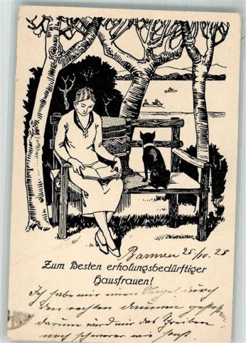 1928 Zum Besten erholungsbedürftiger Hausfrauen Buch lesen sign. Gustav Wiethüchter Mitglied im Deutschen Künstlerbund