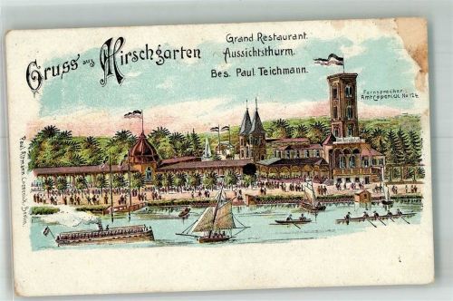 Köpenick 1918 Lithographie Gasthaus Hirschgarten Aussichtsturm