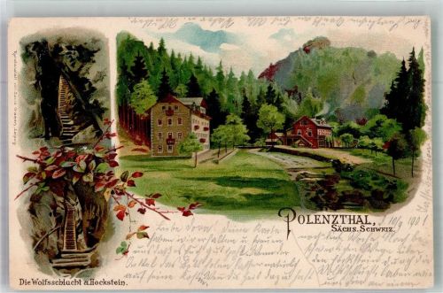 Hohnstein 1901 Polenztal mit Wolfsschlucht am Hockstein Verlag Louis Glaser
