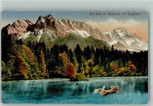 Grainau Eine Nixe im Badersee mit Zugspitze Fotograf Rudolf Ruolphi