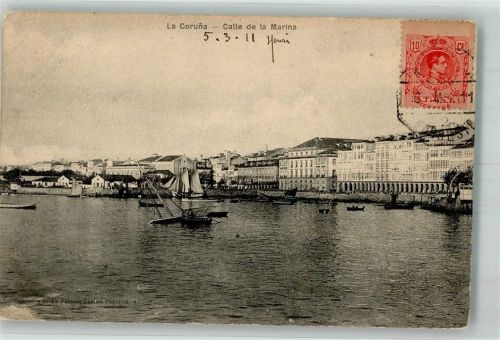 La Coruna 1911 Calle de la Marina Marke bildseitig