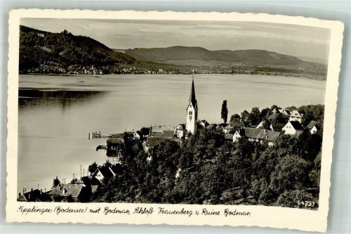 Sipplingen Panorama des Ortes mit Pfarrkirche St. Martin Bodman Schloss Frauenberg und Burgruine Bodman