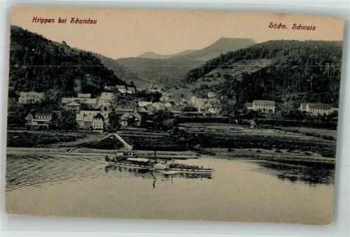 Krippen 1922 Panorama des Ortes im Elbtal Elbeschiff Raddampfer Bohemia Verlag Alwin Keil 768