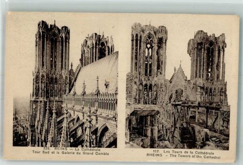 Reims 1922 Kirche Kathedrale vor und nach der Zerstörung