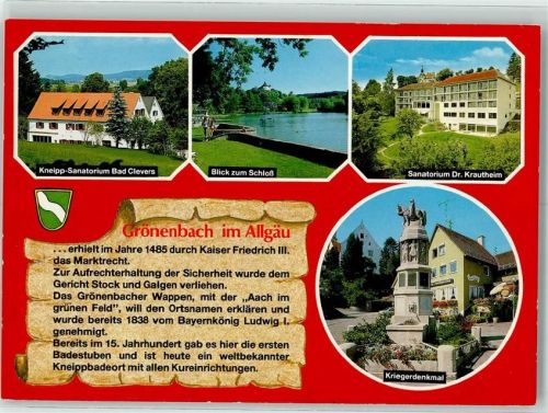 Grönenbach Kneipp-Sanatorium Bad Clevers Blick zum Schloss Sanatorium Dr. Krautheim Kriegerdenkmal Chronik