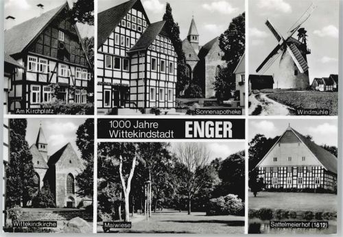 Enger Kirchplatz, Wittekindkirche, Maiwiese, Sattelmeierhof, Windmühle, Sonnenapotheke