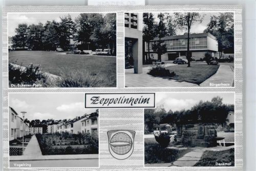 Zeppelinheim Bürgerhaus Platz Denkmal Auto Baum