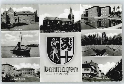 Dormagen Wappen Casino Friedhof Kölner Straße Kirche Schiff Fluss Rathaus