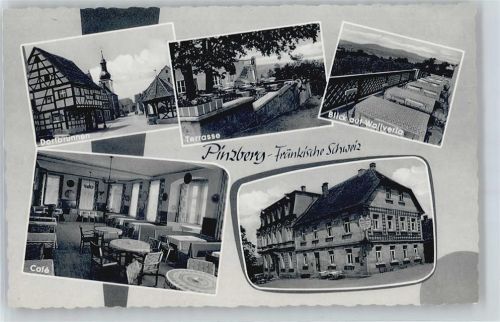 Pinzberg Dorfbrunnen, Blick auf Wallverla, Hotel, Restaurant, Café Zur schönen Aussicht