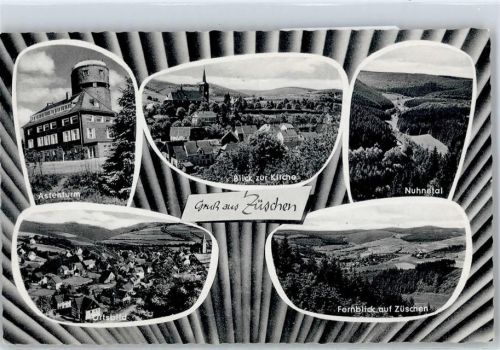 Züschen Astenturm, Nuhnetal, Blick zur Kirche, Fernblick auf Züschen