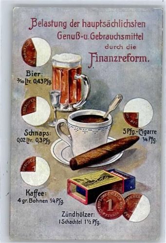 Belastung der Genußmittel durch die Finanzreform, Bier, Zündhölzer, Zigarre