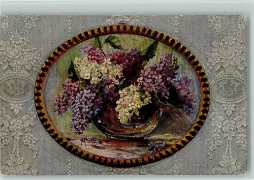 S.V.D. Serie 4258-1 - Spitzen Hintergrund, darauf ein Blumenbild - Handarbeit