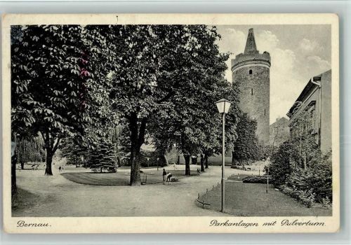 Bernau 1941 Parkanlagen mit Pulverturm